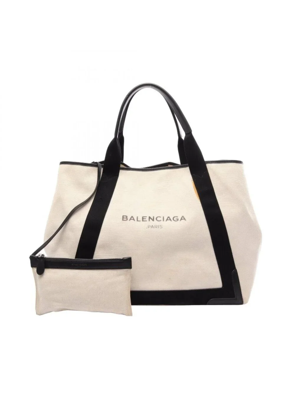 Balenciaga Tote Bag Navy Cabas M Black Natural Canvas Leather